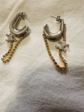 Two-Tone Gold and Silver Crystal Hoop Earrings - Elegant Women's Accessories
